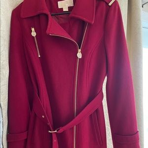 Michael Kors red peacoat size large with gold accents. Only worn once.